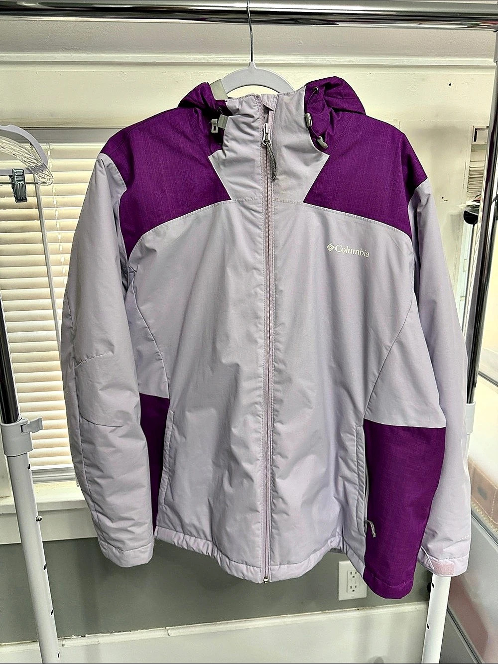 Columbia Color Block Hooded Jacket in Purple & Gray Size 2X